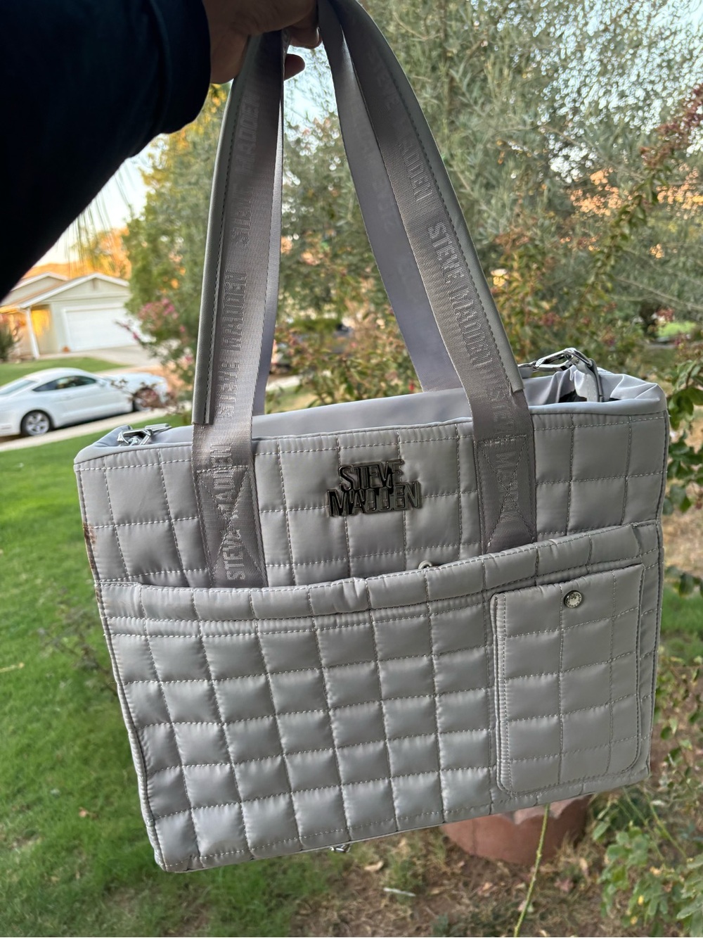 Steve Madden Quilted Tote in Light Gray